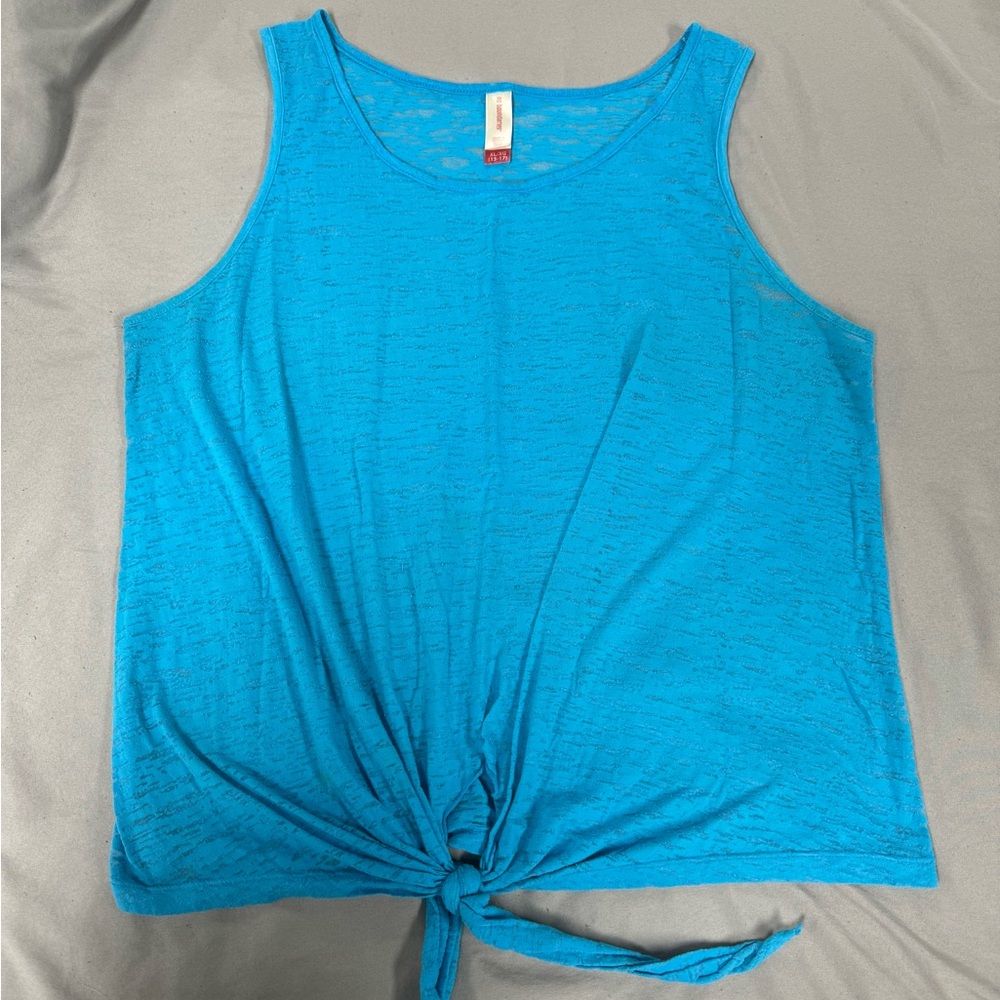 No Boundaries Light Blue Sheer Knot Tank Top